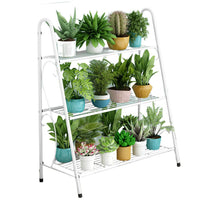 Supporto per piante in metallo a 3 livelli Garvee, bianco, per uso interno ed esterno, balcone, giardino, 63x31x69 cm, salvaspazio, robusto