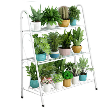 Supporto per piante in metallo a 3 livelli Garvee, bianco, per uso interno ed esterno, balcone, giardino, 63x31x69 cm, salvaspazio, robusto