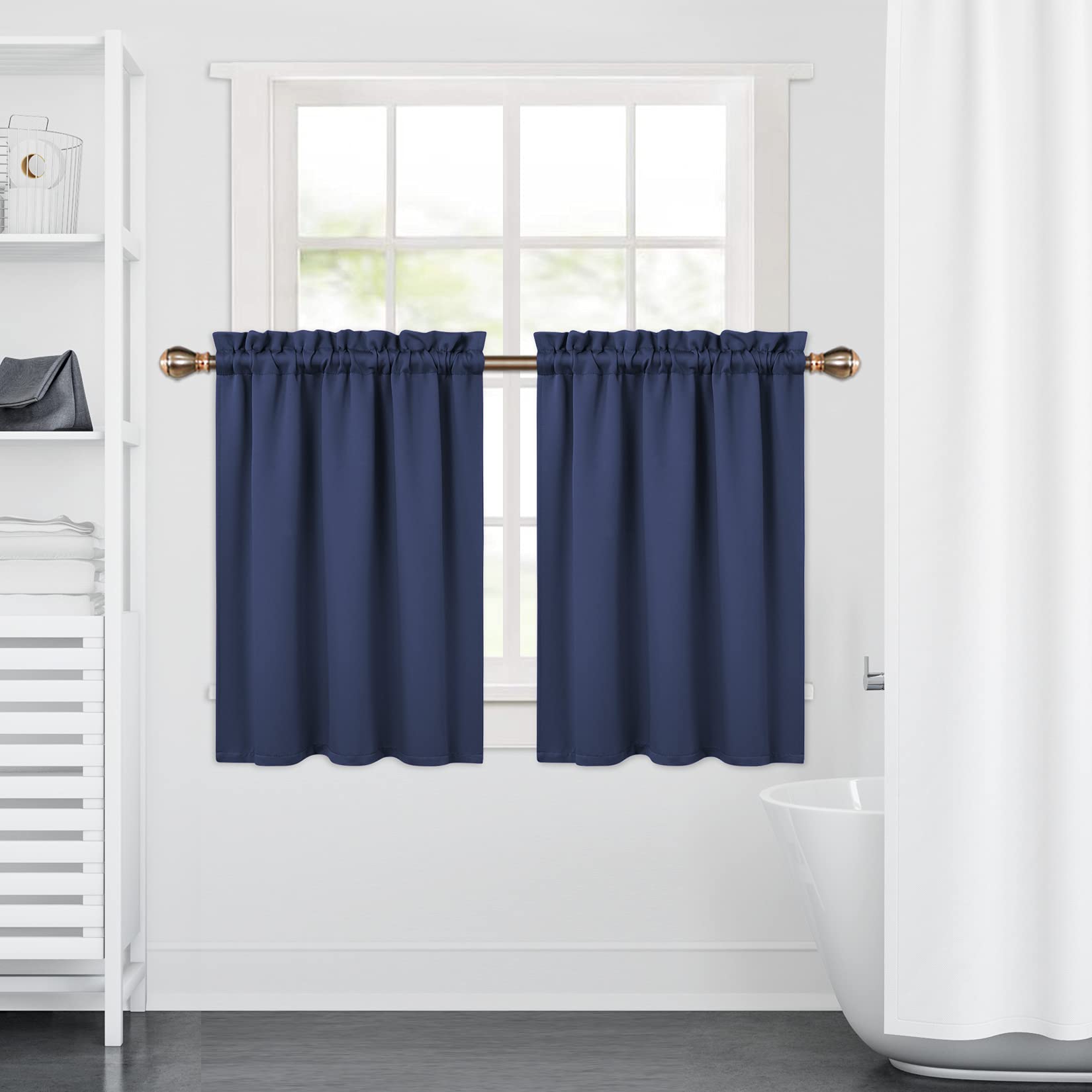 Tende oscuranti corte Garvee da 24 pollici, 2 pannelli, oscuranti, materiale pesante, blu navy, per piccole finestre, cucina e soggiorno
