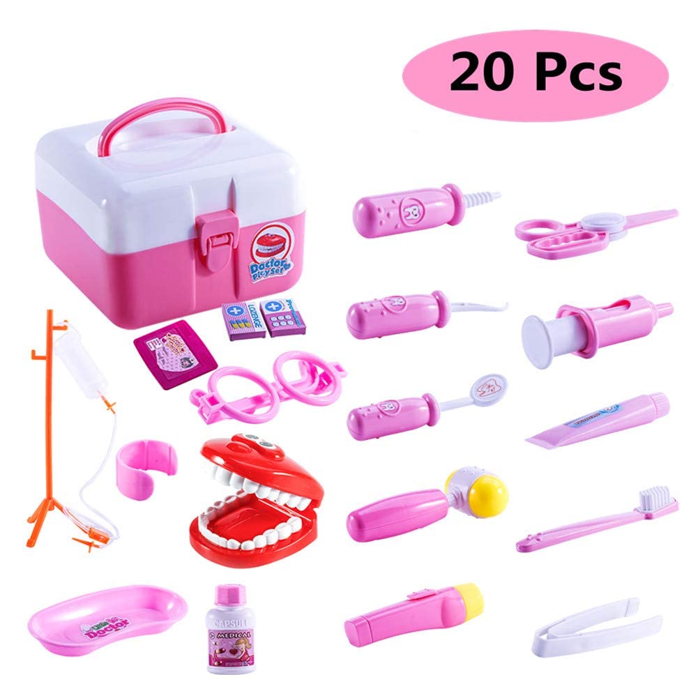 Garvee Dentista Giocattolo Dottore Set, 20 Pezzi, Custodia Robusta per Giochi di Ruolo, Scuola, Rosa