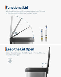Pattumiera Garvee in acciaio inox da 16 galloni con coperchio a chiusura ammortizzata, maniglia ergonomica, argento, per cucina e ufficio, compatta