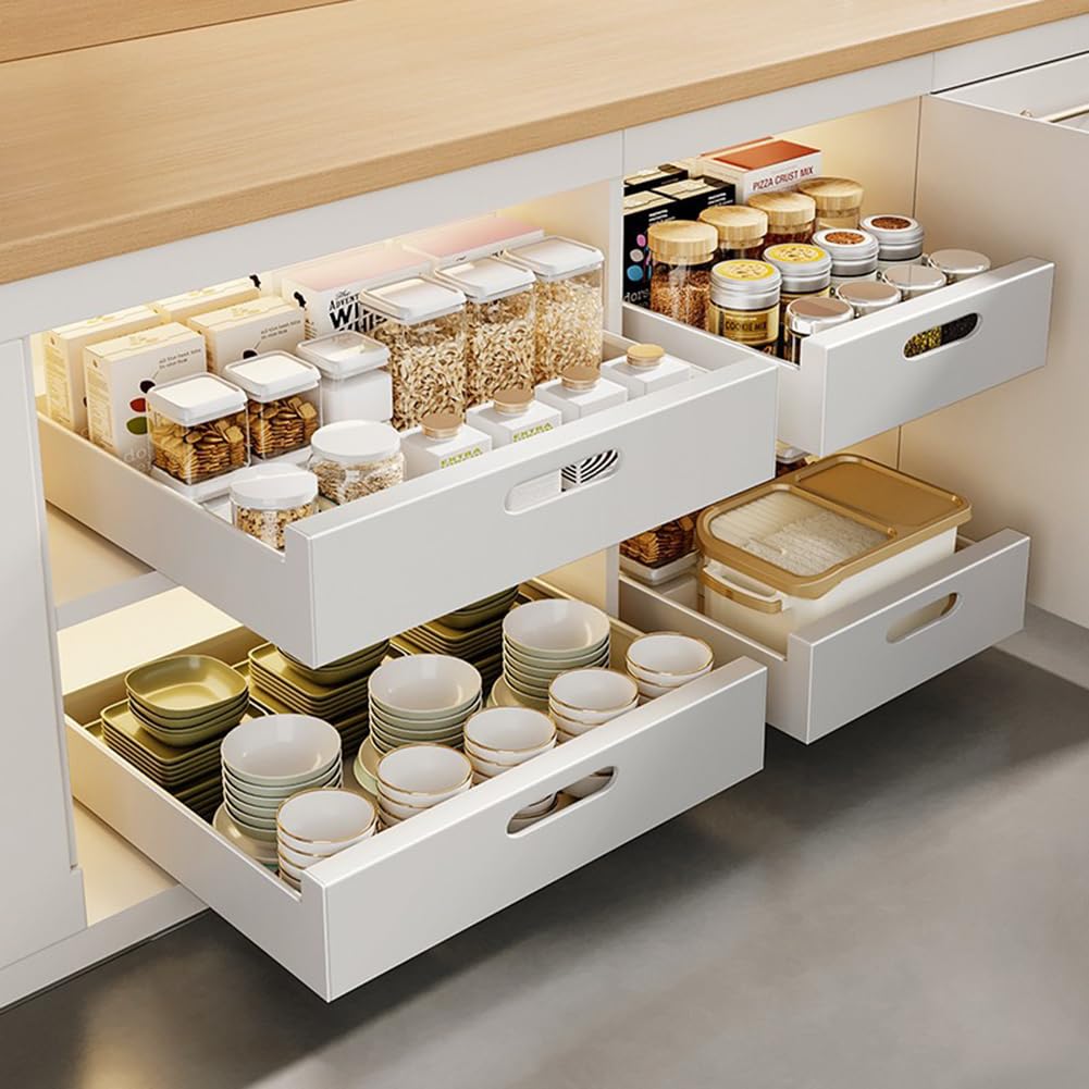 Garvee Organizer per mobili da cucina in acciaio al carbonio, inserto per cassetto estensibile per cucina e bagno, salvaspazio, robusto cestino estraibile