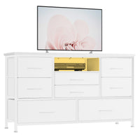 Mobile TV Garvee a 8 cassetti con illuminazione a LED e presa di corrente per soggiorno e camera da letto, bianco, ampio spazio di archiviazione