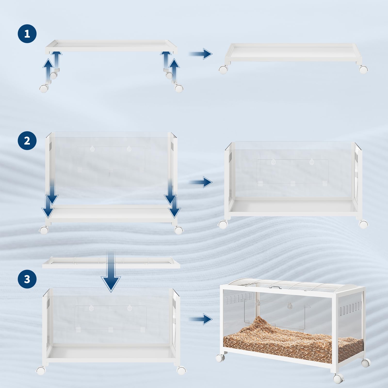Gabbia per criceti Garvee, in metallo e plastica con ruote, per criceti nani e porcellini d'India, trasparente, mobile, facile da montare