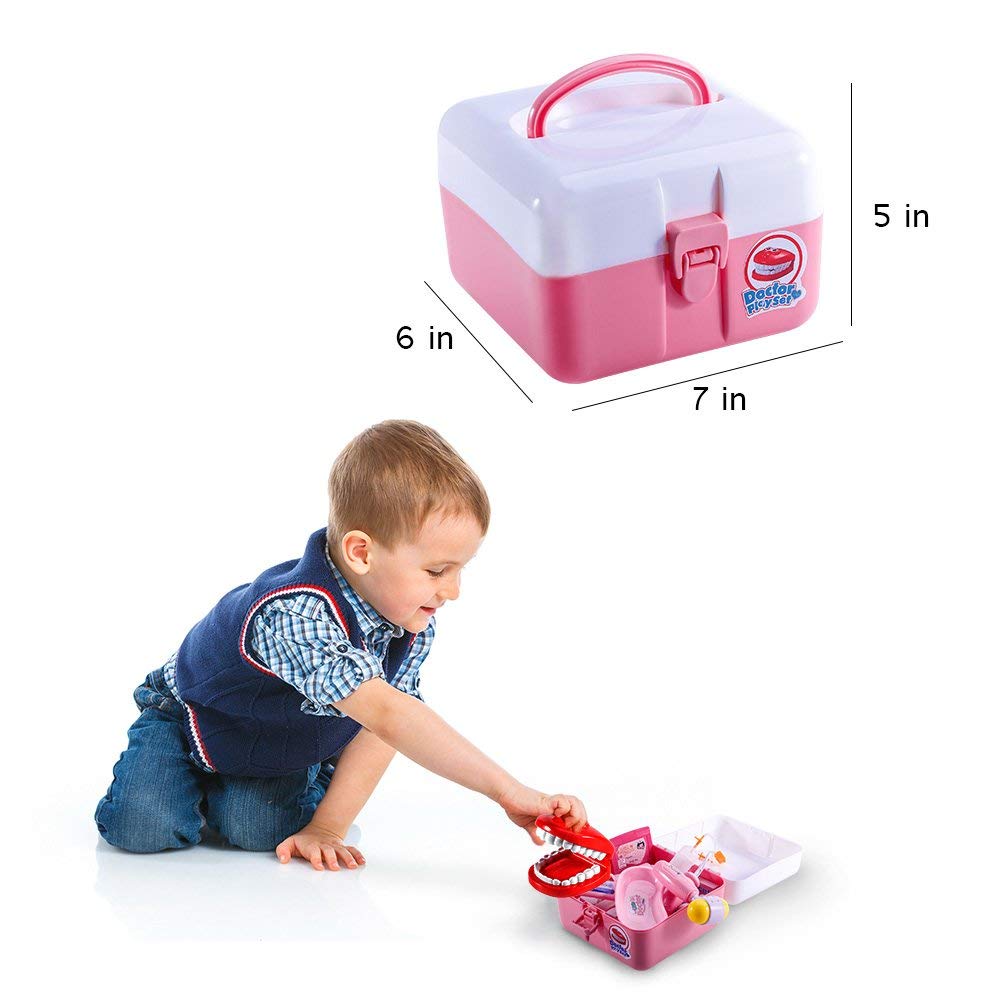 Garvee Dentista Giocattolo Dottore Set, 20 Pezzi, Custodia Robusta per Giochi di Ruolo, Scuola, Rosa