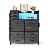 Garvee Cassettiera con 11 Cassetti in Tessuto, Stazione di Ricarica, Luci LED, Struttura in Metallo e Piano in Legno per Camera da Letto e Soggiorno, Multicolore - Nero