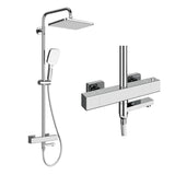 Garvee Duschsystem Mit Thermostat Chrom 3-Strahlen-Handbrause Edelstahl-Duschstange PVC-Duschschlauch Regendusche 30x20cm Für Bad - Chrom