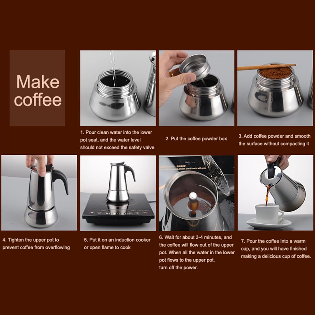 Caffettiera moka italiana GARVEE, 6 tazze, 300 ml, acciaio inossidabile, compatibile con induzione, classica, per cucina
