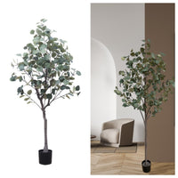 Garvee Albero Artificiale Eucalipto 6ft - Pianta Finta da Pavimento - Foglie in Seta - Vaso Nero in Plastica - 150cm - Decorazione Casa e Ufficio