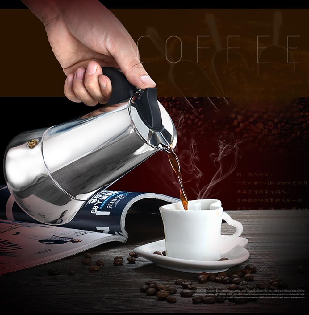 GARVEE Caffettiera Moka Italiana 4 Tazze in Acciaio Inox Compatibile con Induzione Valvola di Sicurezza Manico Ergonomico per Casa e Ufficio