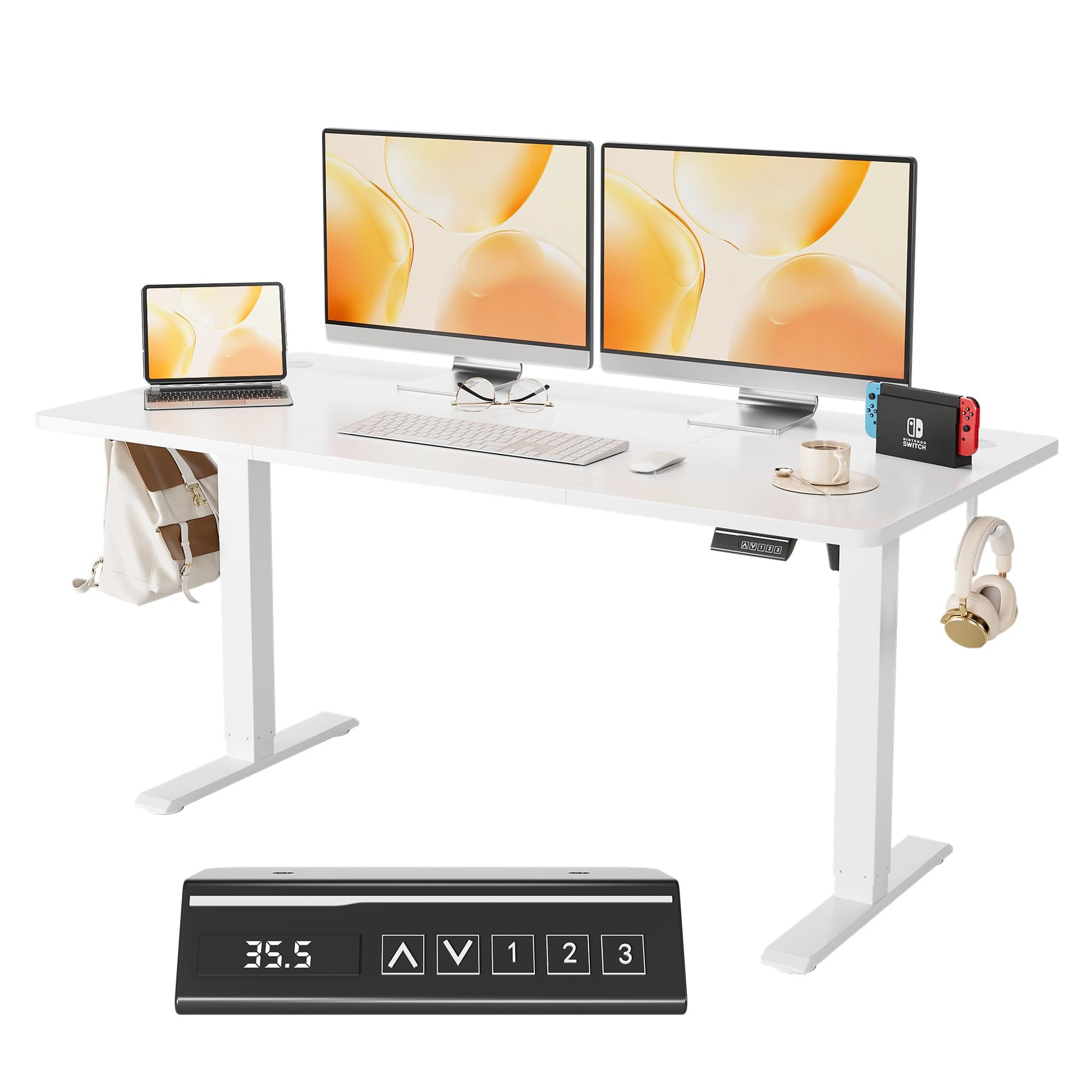 Scrivania elettrica regolabile in altezza Garvee con comando manuale con memoria per ufficio, 120x60 cm, bianco