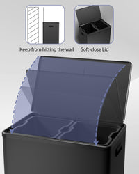 Pattumiera Garvee Double in acciaio inox con coperchio e pedale per cucina e riciclaggio, 2x8L, silenziosa, compatta, argento