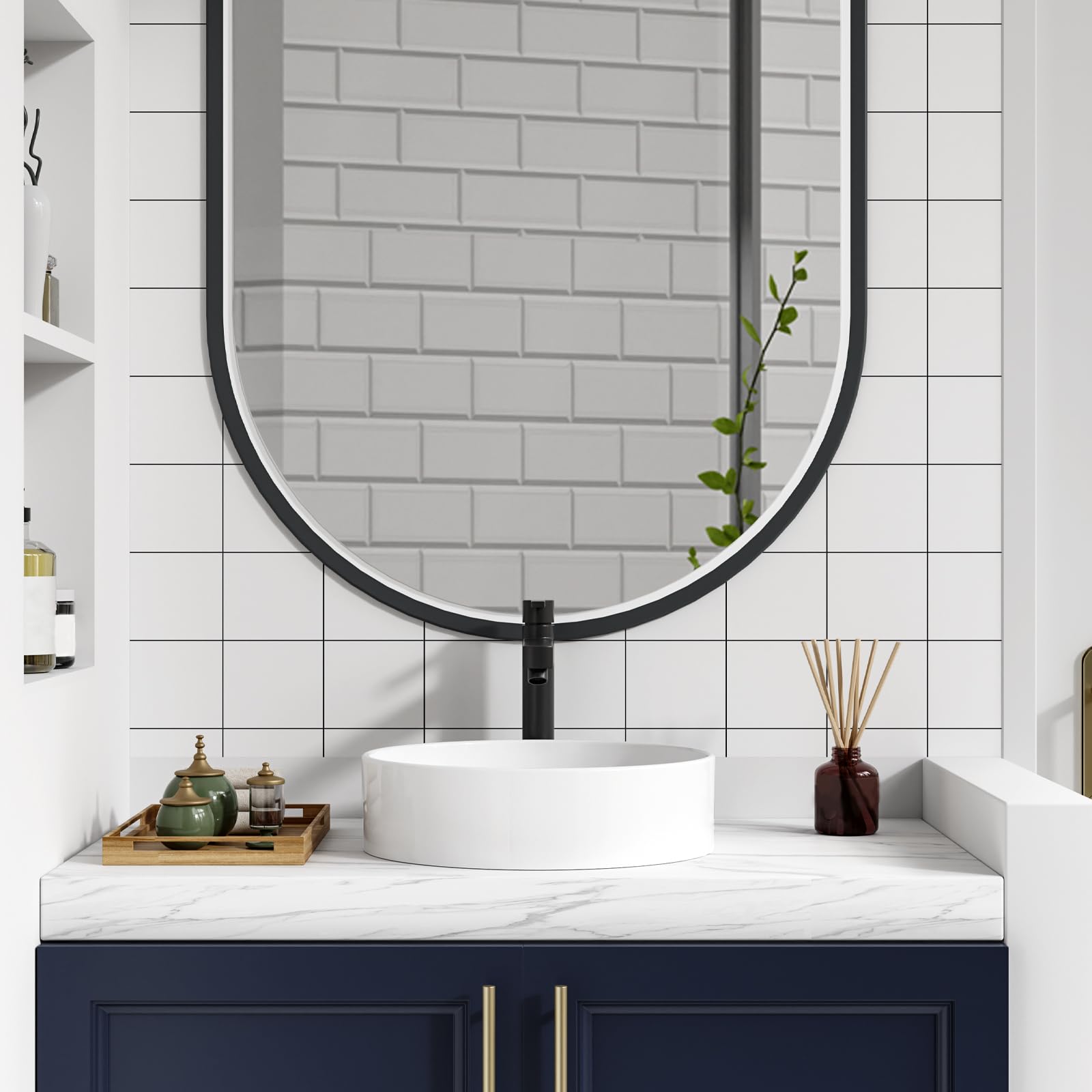 Lavabo rotondo Garvee 18x18" in ceramica bianca moderna smaltata antigraffio per bagno e bar