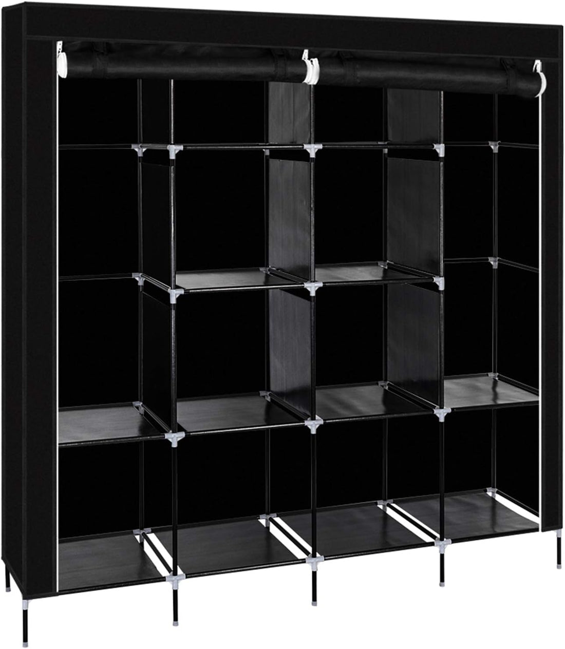 Armadio portatile in acciaio Garvee con 12 ripiani e asta appendiabiti mobile per spazi abitativi compatti, nero, 17 cm di larghezza