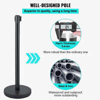 Pali di controllo della folla Garvee con cintura retrattile da 2 metri, altezza 91 cm, acciaio inossidabile e ferro, nero, per aeroporti ed eventi