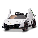 Garvee Auto Elettrica per Bambini 12V Lamborghini con Porte a Farfalla, Telecomando, LED, Musica, Ruote Amortizzate, Sicurezza per Esterno - White