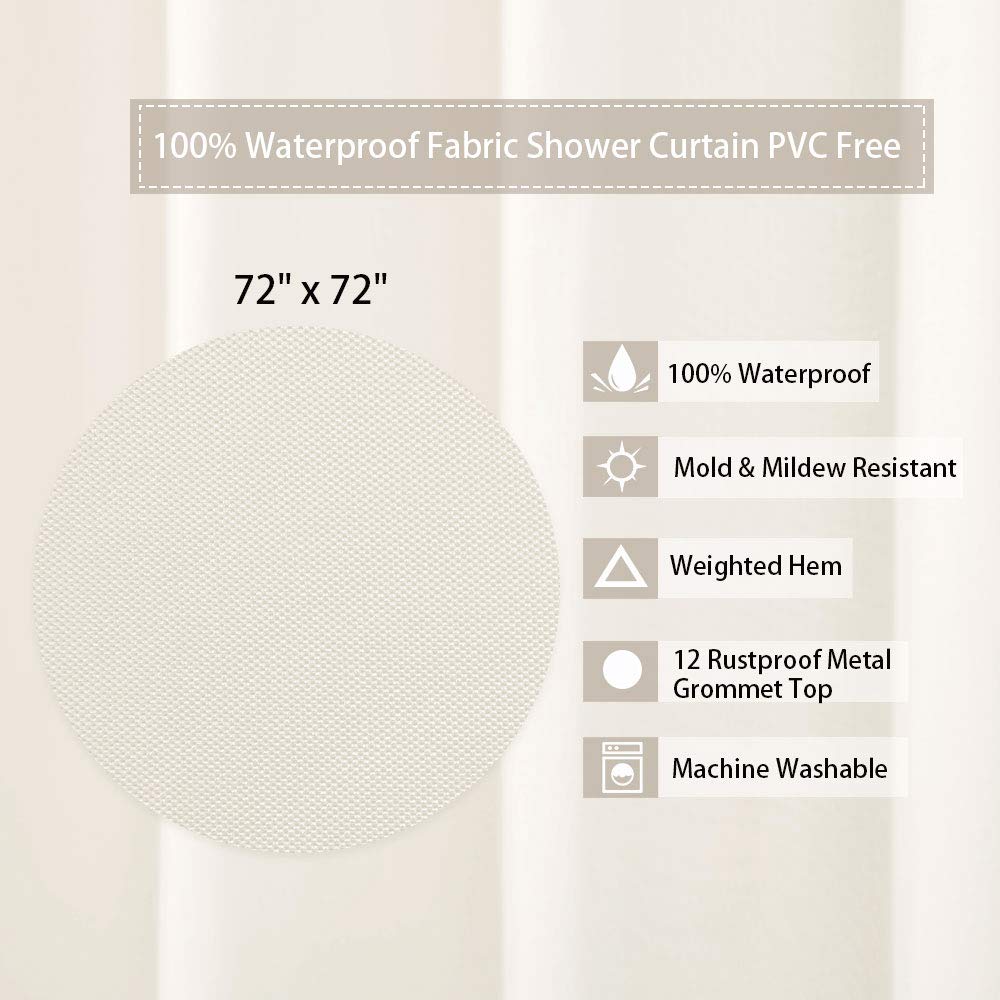 Tenda da doccia Garvee di qualità alberghiera, tessuto in microfibra impermeabile al 100%, avorio, 72x72 pollici, bagno
