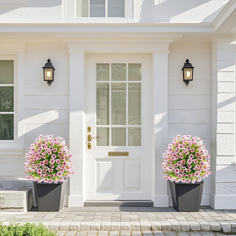 Garvee Fiori Artificiali Set da 2 Pezzi con Picchetti per Giardino e Terrazza, Rosa, Resistenti ai Raggi UV, Realistici, Facili da Curare