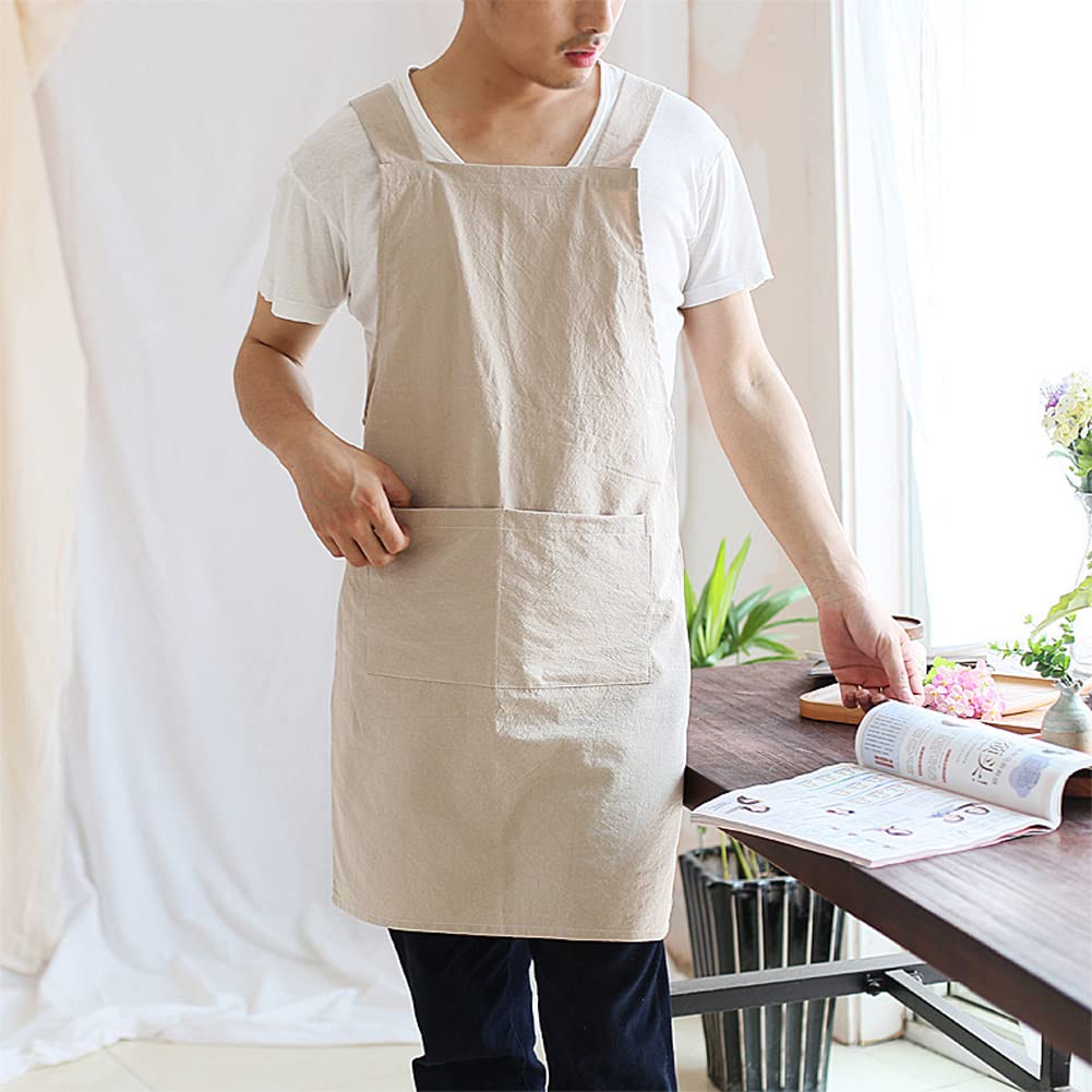 Grembiule da cucina in stile giapponese Garvee - Design incrociato sulla schiena con tasche per cucinare, cuocere al forno e fare giardinaggio, color cachi
