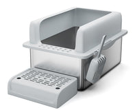 Lettiera per gatti Garvee XXL in acciaio inossidabile con bordo alto e paletta per gatti di grandi dimensioni e famiglie con più gatti, 23,6"x16", argento