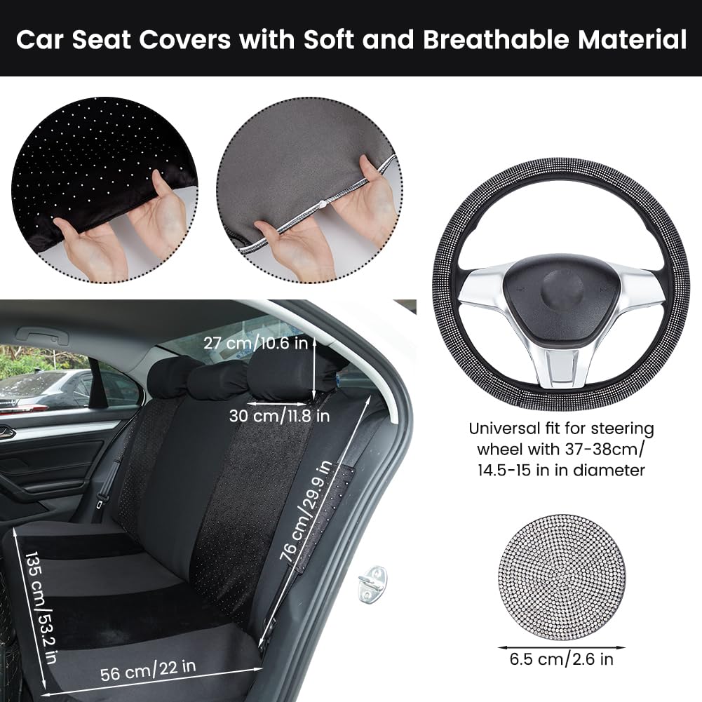 Set di coprisedili per auto Garvee, 15 pezzi, set completo scintillante, coprisedili traspiranti per auto, sedili anteriori, sedili posteriori, nero