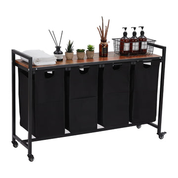 Garvee Cesto portabiancheria con 4 tasche rimovibili, ruote, ripiano per bagno e camera da letto, tessuto Oxford, struttura robusta, 174 l, grigio