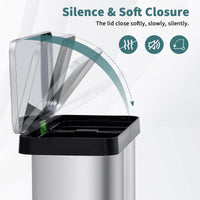 Pattumiera da cucina Garvee 2 x 36L Sistema di separazione dei rifiuti Pattumiera a pedale in acciaio inossidabile Doppio scomparto Senza contatto Basso rumore Argento