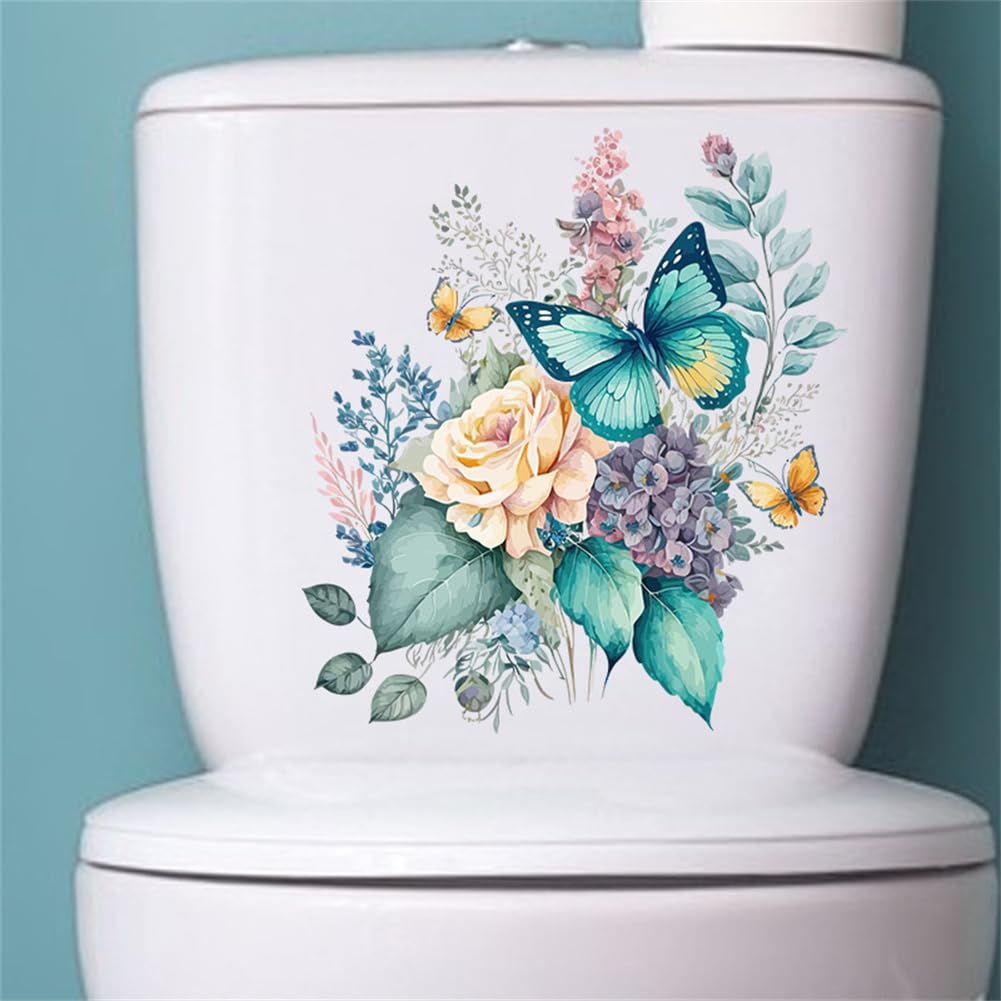 Garvee Sticker WC Autoadesivo PVC Farfalle e Fiori Decorazione Bagno 30x30 cm Impermeabile Rimovibile