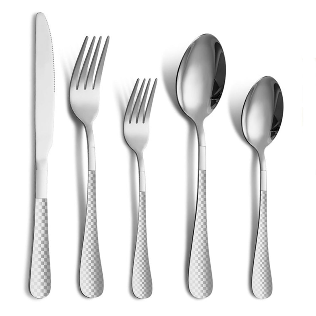 Set di posate Garvee da 20 pezzi in argento per 4 persone, acciaio inossidabile, design a scacchi, lucidato a specchio, lavabile in lavastoviglie, cucina e ristorante, argento