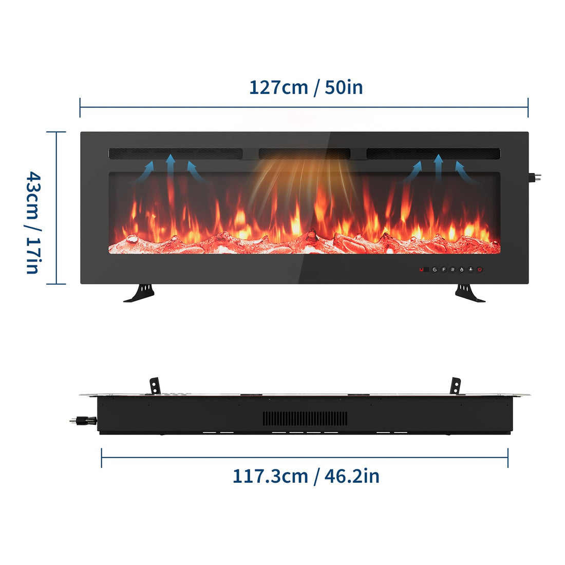 GARVEE Camino Elettrico da Parete 127 cm Nero 1800 W con 12 Colori Fiamma, Timer 12 Ore, Telecomando e Frontale in Vetro per Ambienti fino a 37 m²