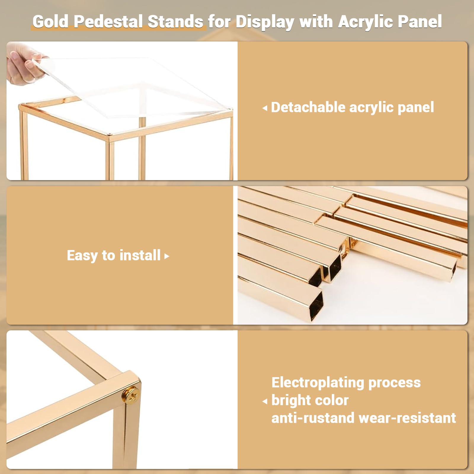 Garvee Set di 4 portafiori per matrimoni, vasi in acrilico, geometrici, stabili, eleganti, per eventi, ricevimenti, feste, in oro, varie dimensioni