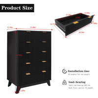 Cassettiera alta in legno Garvee, 5 cassetti, design scanalato, MDF moderno, robusta, per soggiorno, camera da letto, cameretta dei bambini, bianca