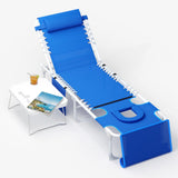 Garvee Sedia Abbronzante 3-in-1 Con Foro Viso, 5 Posizioni Regolabili, Tavolino Pieghevole, Blu, Per Spiaggia E Giardino - Blue