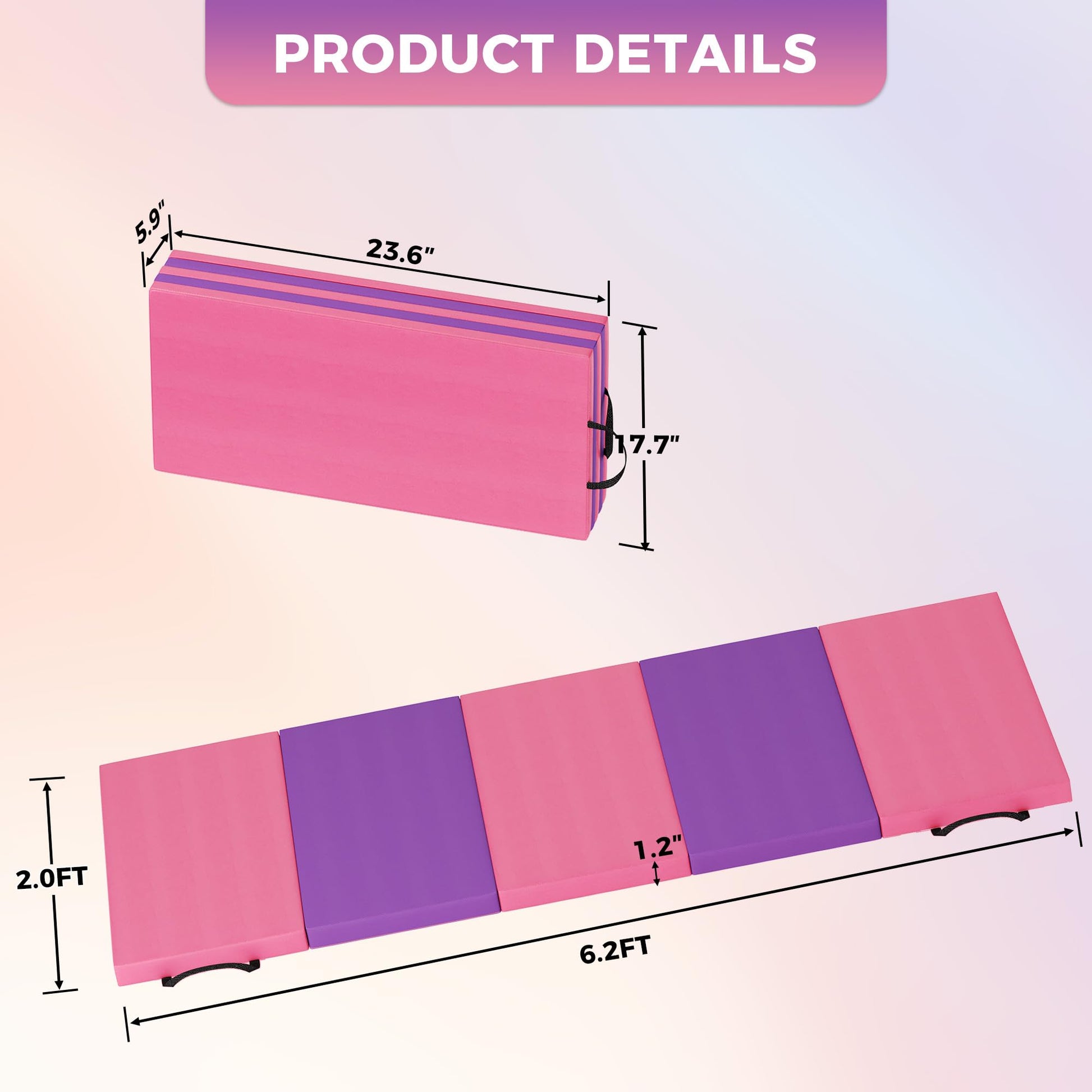 Tappetino da ginnastica pieghevole Garvee da 1.2'' in schiuma EPE e pelle PU, antiscivolo, portatile, per yoga e arti marziali, set da 5 pezzi