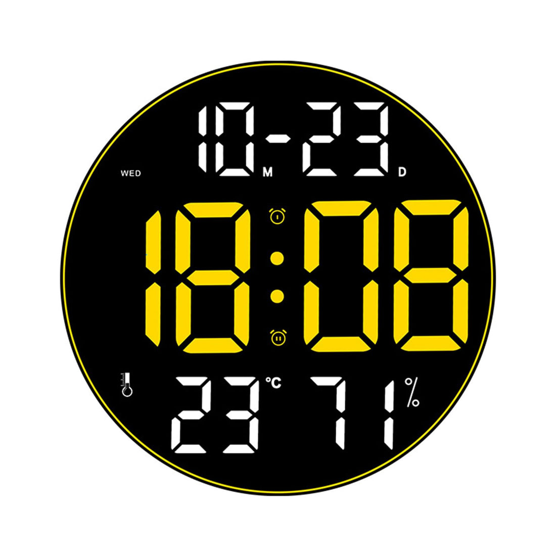 Orologio da parete digitale Garvee da 30 cm con data, settimana, visualizzazione della temperatura, giallo, elettronico per ufficio e casa