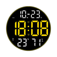 Orologio da parete digitale Garvee da 30 cm con data, settimana, visualizzazione della temperatura, giallo, elettronico per ufficio e casa