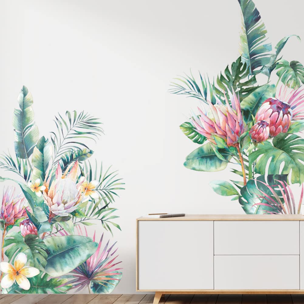Adesivi murali autoadesivi Garvee 2 pezzi con foglie tropicali per camera da letto e soggiorno, 30 x 90 cm, carta da parati decorativa
