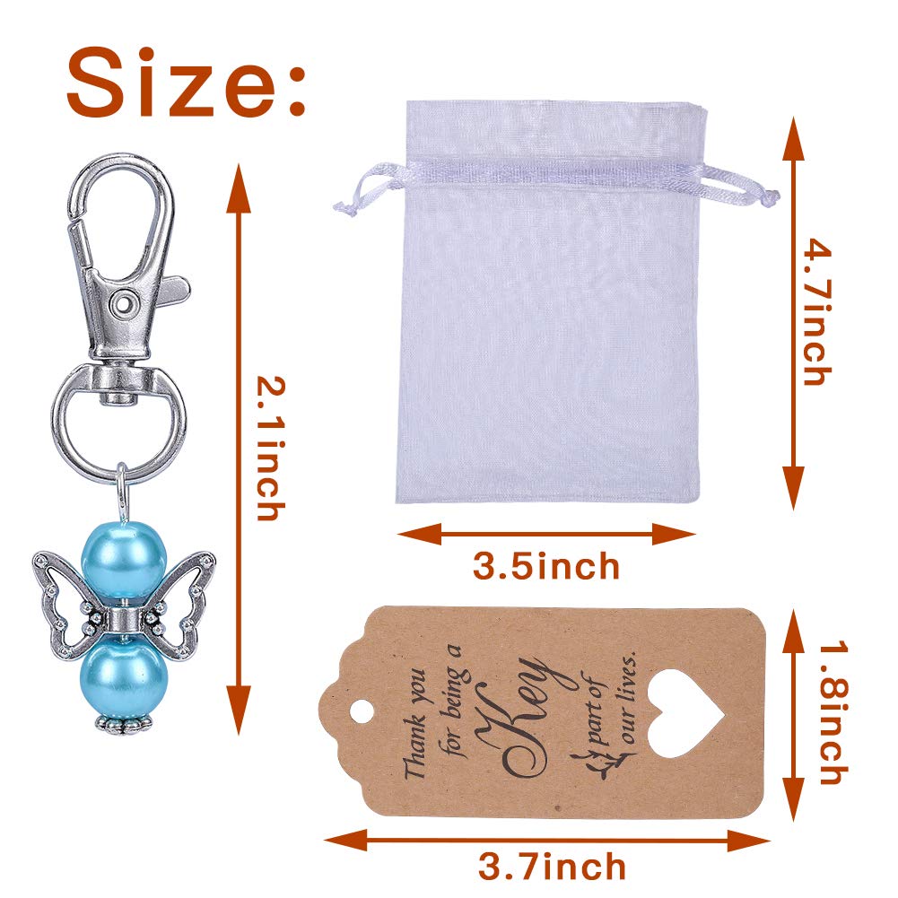 Set portachiavi Garvee Guardian Angel, 20 pezzi con perla, lega di zinco, sacchetto in organza per baby shower e matrimonio, 2.1 pollici, trasparente