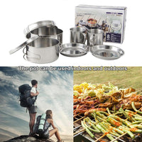 Set di pentole da campeggio Garvee, 8 pezzi, acciaio inossidabile, leggero, compatto, per picnic all'aperto ed escursioni