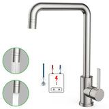 Garvee Rubinetto Cucina Bassa Pressione 3 Attacchi 2 Getti 360° Rotazione Acciaio Inox 304 Risparmio Idrico - Spazzolato