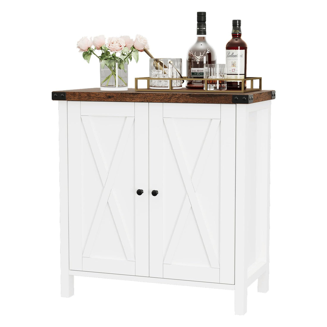 Credenza buffet da cucina Garvee con ante, ripiano regolabile, stile country, per cucina, soggiorno, sala da pranzo, bianca