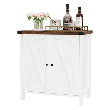 Credenza buffet da cucina Garvee con ante, ripiano regolabile, stile country, per cucina, soggiorno, sala da pranzo, bianca