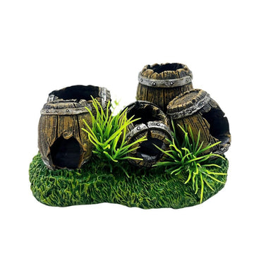 Garvee Ornamenti per acquari a forma di botte di vino, nascondiglio per pesci in resina, grotta per acquari, gamberetti, per riposare e giocare, colore naturale