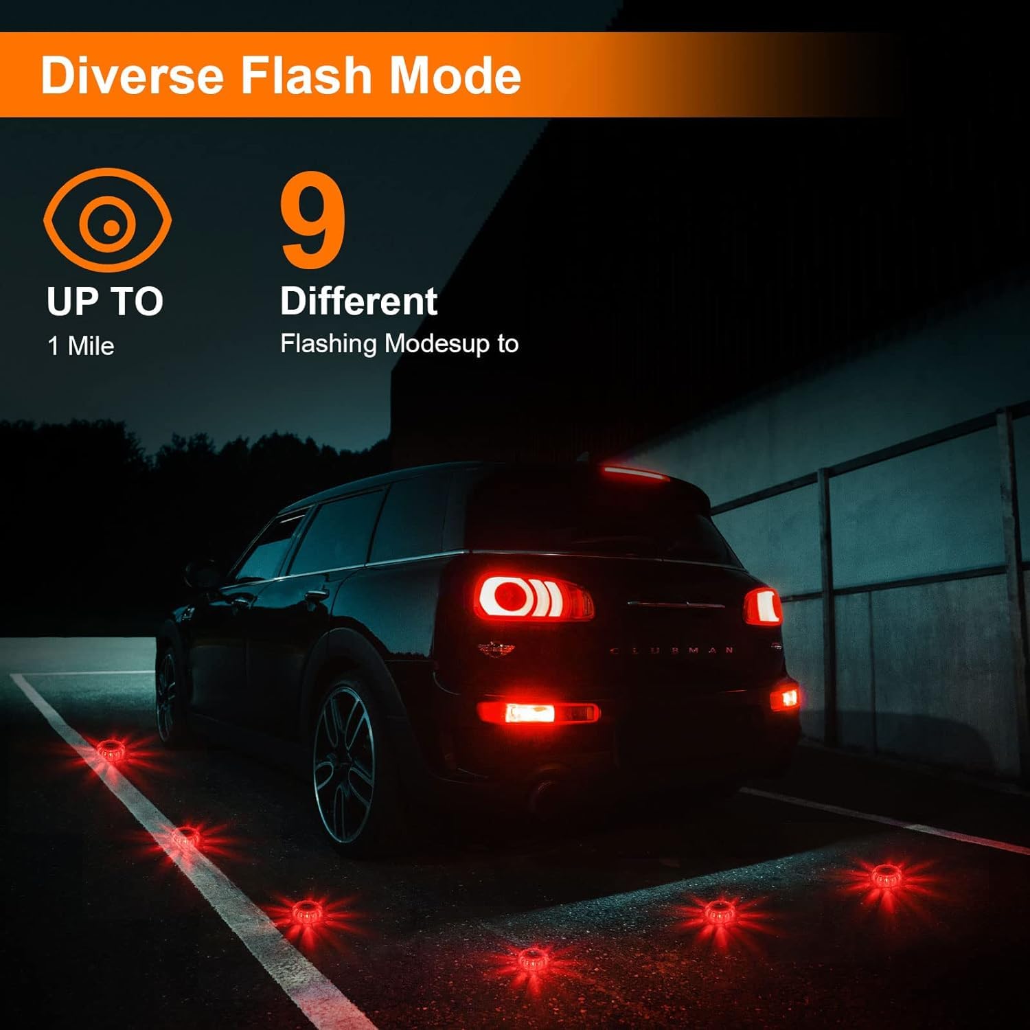 Garvee, confezione da 6 torce LED stradali, luci di emergenza con 9 modalità di lampeggiamento, funzione di ricarica USB, materiale ABS+PC, base magnetica e gancio, impermeabili, per auto, camion, barche