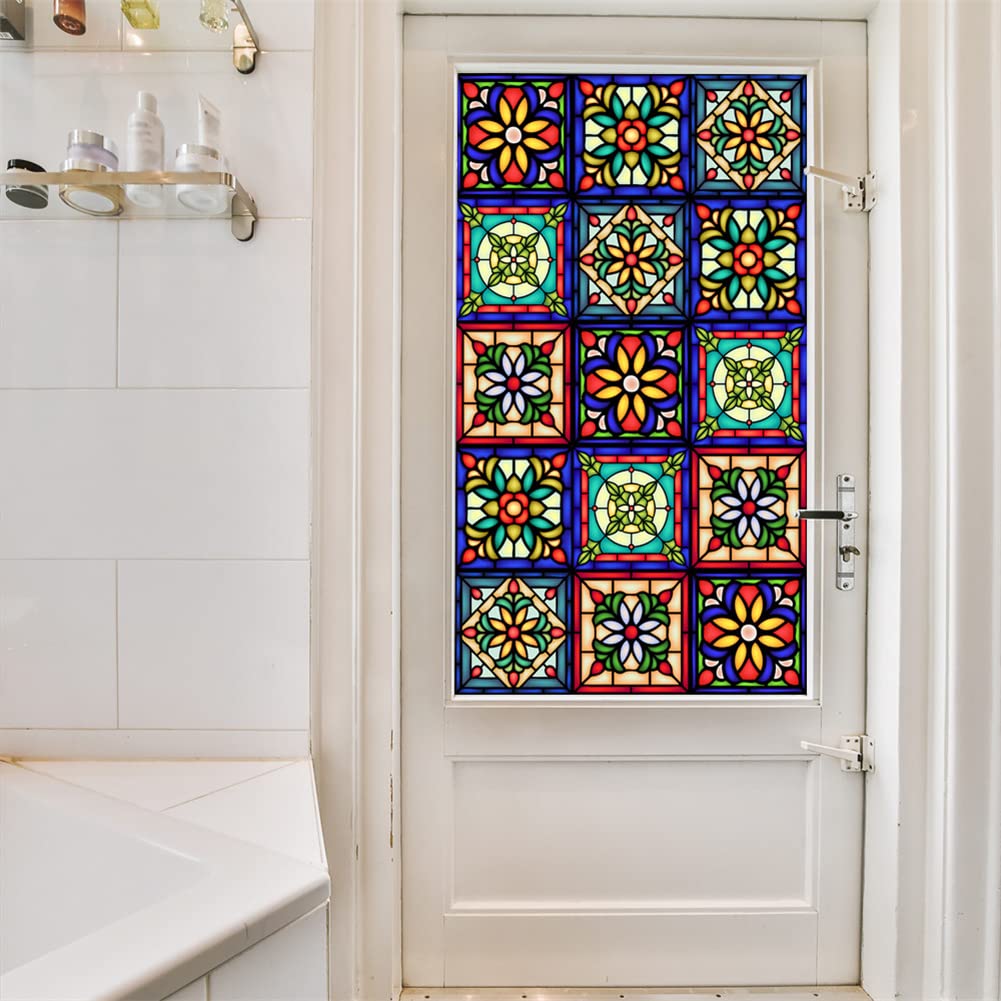 GARVEE Pellicola per vetri colorati Fiori retrò Adesivi statici Non adesivi 60x100 cm Privacy decorativa per casa e ufficio