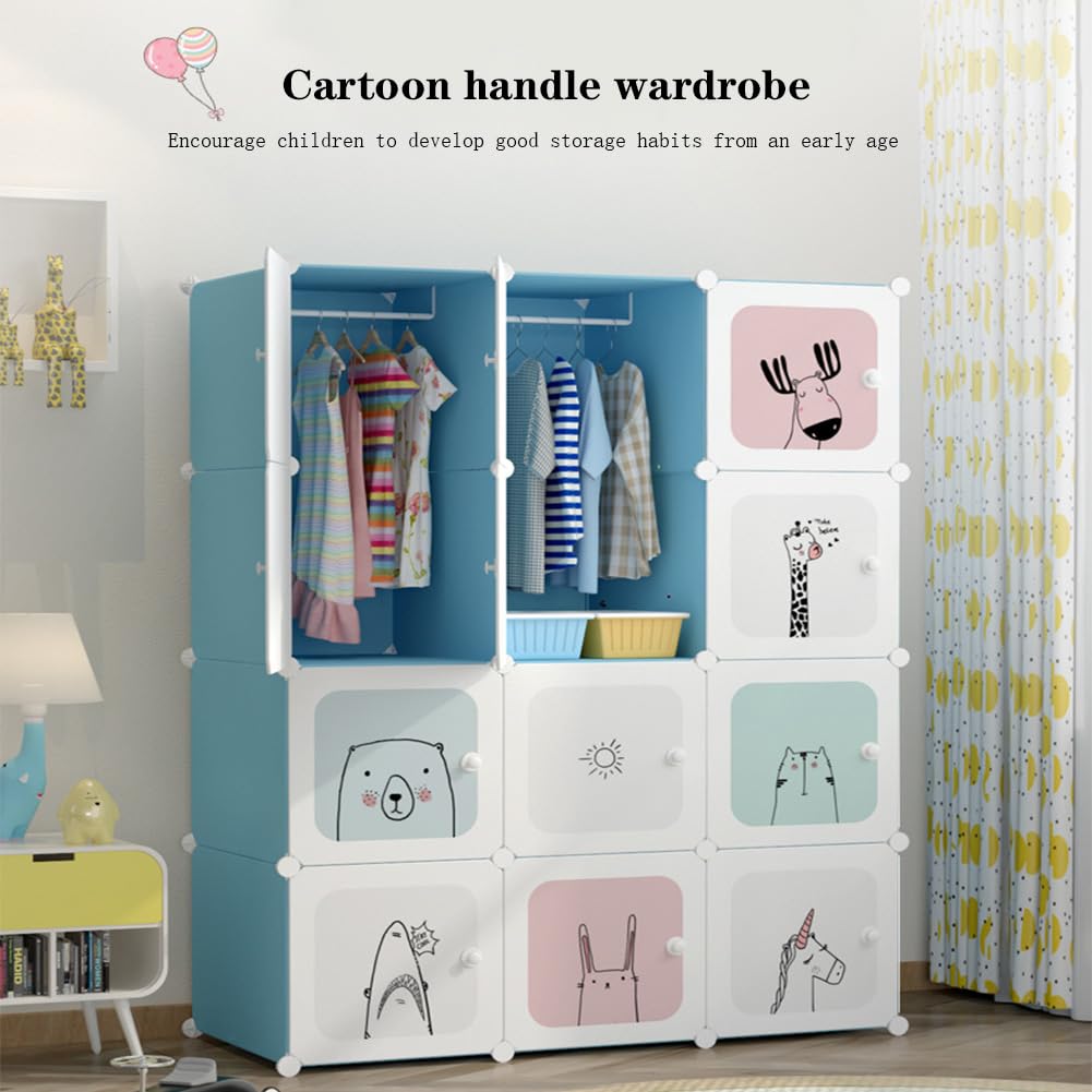Garvee Armadio Modulare per Bambini, 8 Cubi Fai da Te, Blu, 75x47x147cm, Salvaspazio, Versatile, per Camera da Letto e Corridoio
