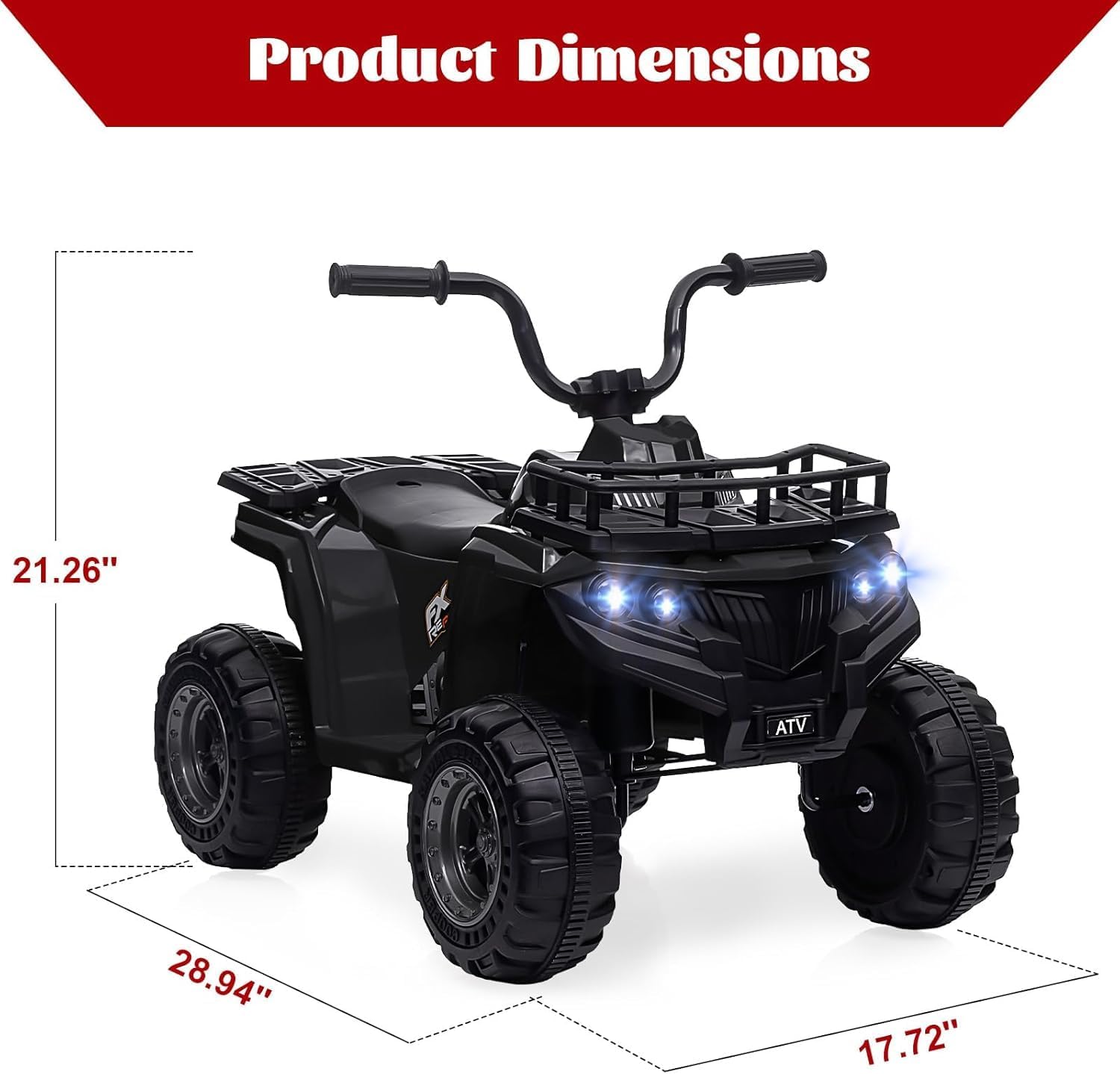 Quad elettrico per bambini Garvee Kids 12V con musica, clacson e fari a LED per bambini dai 2 ai 5 anni, nero, 4 ruote antiscivolo