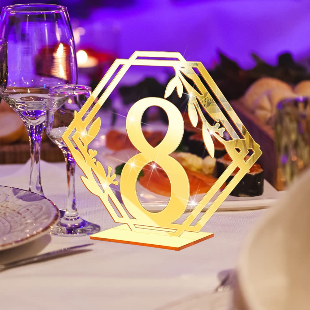 Garvee Set 3D Numeri Tavolo Matrimonio Acrilico Oro Specchio Sechseck Design Elegante Robusto 1-15