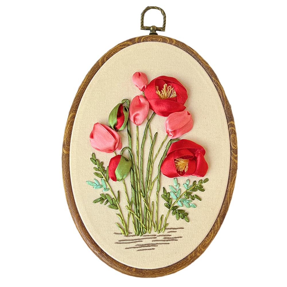 Kit di avviamento per ricamo Garvee per principianti, motivo floreale 3D, kit fai da te con tessuto, motivi, telaio, fili, ago, uno, colorato