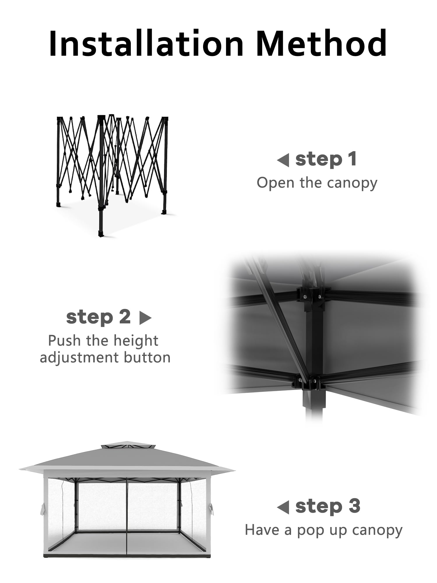 Gazebo pieghevole Garvee 13x13FT con zanzariera, struttura in acciaio robusto, giardino e patio, argento